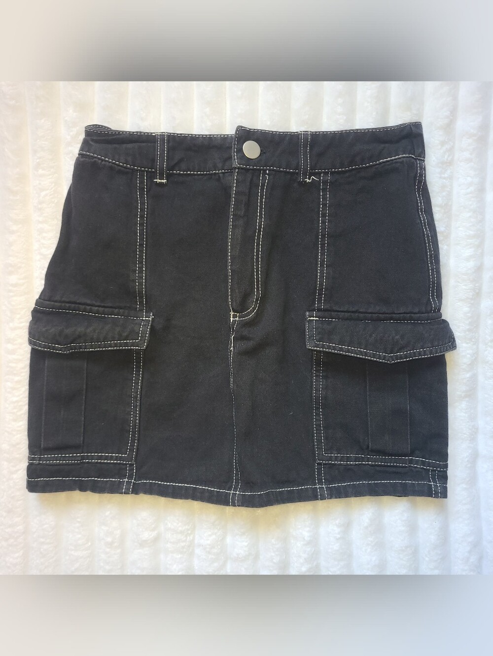 Black Cargo Mini Skirt XS White Stitching Full Tilt Y2K 90s